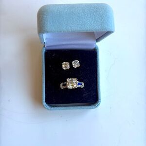 Epiphany Platinum clad Silver and Diamonique QVC ring and Earrings Jewelry Set